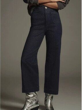 MAEVE The Colette Pants 26 Sparkle Denim Wide Leg Pants Pockets Blue Glitter